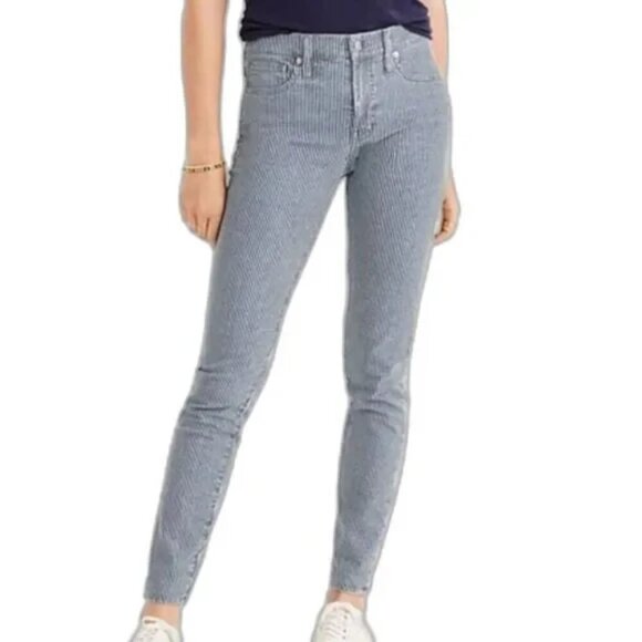 Madewell Blue and White Piper Stripe 9" Mid Rise Skinny Jeans NWT Size 31 - Picture 15 of 15